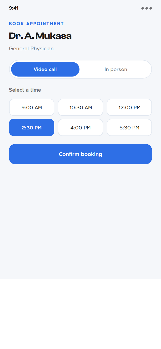Sema Life app: choosing an appointment time
